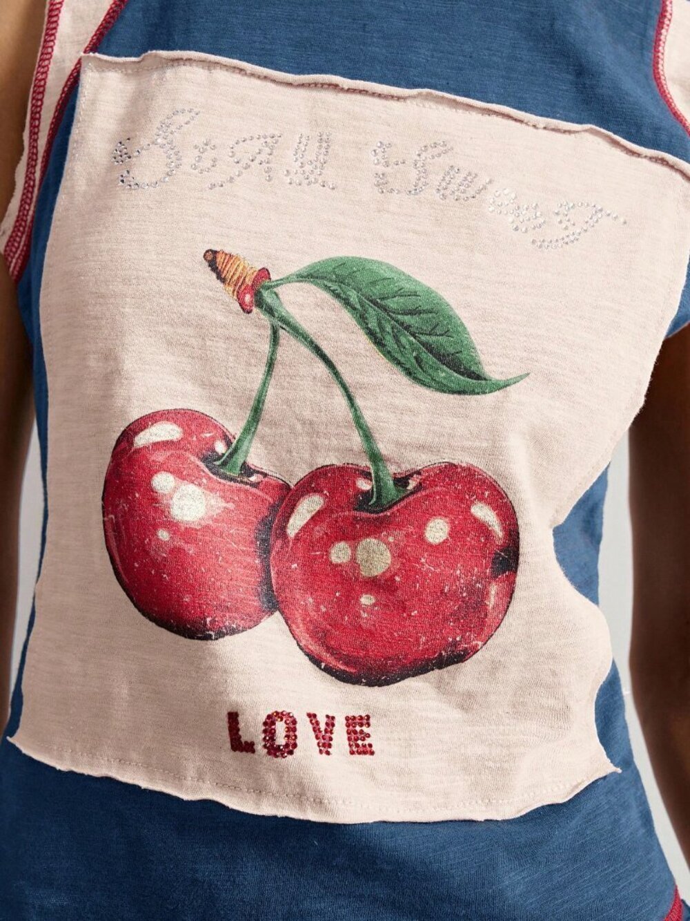 Multicolor Casual Women's Fitted Round Neck Graphic Cherry Sleeveless Tee Top - Picture 6 of 6